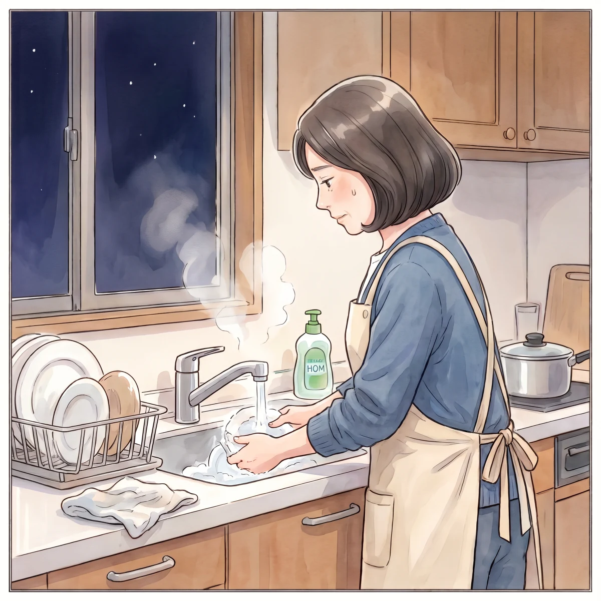 10 夜の洗い物、無言のまま